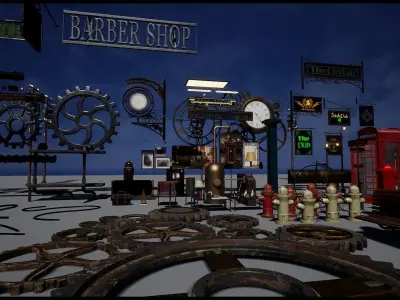 Steampunk Victorian Props Set Both Interior and Exterior Low-poly 3D model