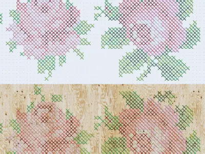 Flowers cross stitch pattern of roses 3D model