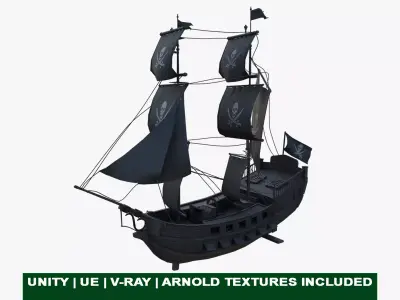 Pirate Ship with canon Low-poly 3D model
