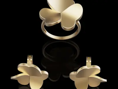 Flower ring earrings silver gold  jewelry printable 3D model 3D print model