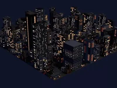 City Downtown Skyscraper Street 03 - NIGHT Low-poly 3D model