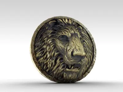 Lion head sculpture Low-poly 3D model