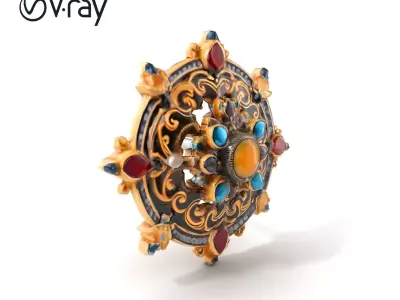 Medieval Brooch with Precious Gems model pack Low-poly 3D model