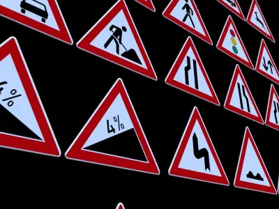 3D model German Warning Traffic  Road Sign Pack Low-poly 3D model