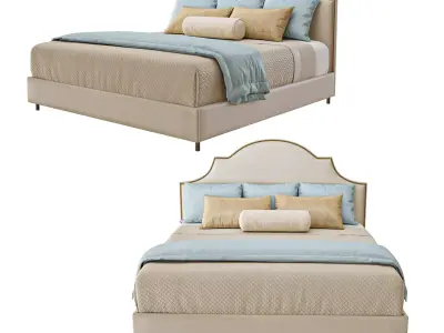 Elegant Scalloped Headboard Upholstered Bed  3D model