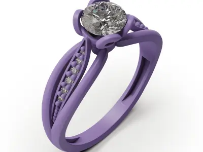 solitiare engagement ring with diamonds 3D print model