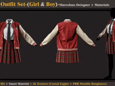 School Outfit Set- MD-Clo3d-Smart Material- Textures- OBJ-FBX 3D model