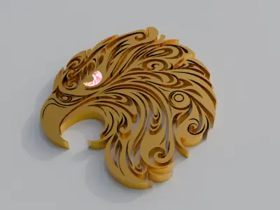 Golden Eagle Head - Ornamental 3D Model Low-poly 3D model