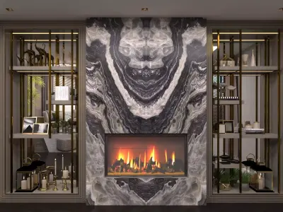 Wardrobe  Display cabinets  fireplace Free low-poly 3D model