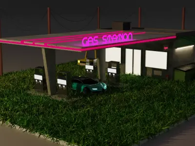 Gas Station Low-poly 3D model