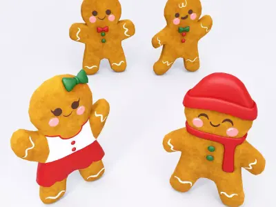Gingerbread 3d model four people Low-poly 3D model
