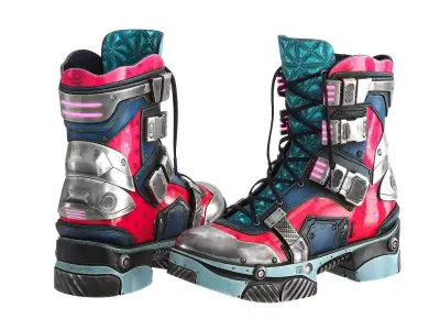 Cyberpunk Boots 4 colors Low-poly 3D model
