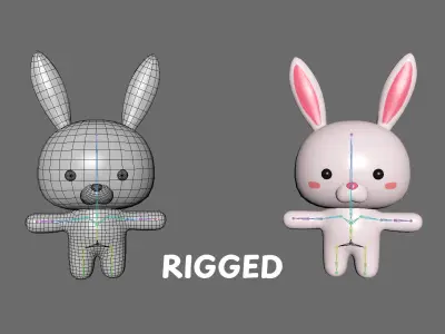 Chubby Rabbit Animated for Games Low-poly 3D model