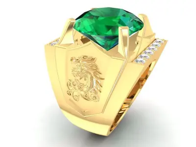 Luxury Emerald Gemstone Men Ring with Lion Symbol  2141  3D print model