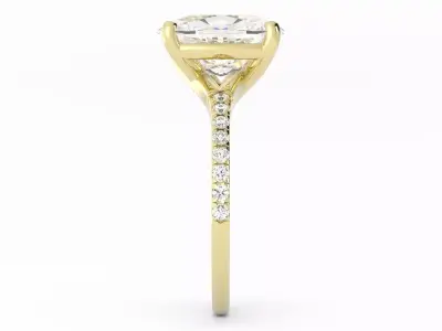 Cushion Cute Pave Band Four Prong Engagement Ring 3D print model