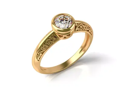 Vintage Ring with Diamond in Bezel 3D print model