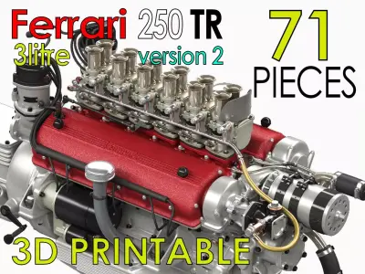 Ferrari 250 TR Colombo Engine - 3 liter - 2nd version 3D print model