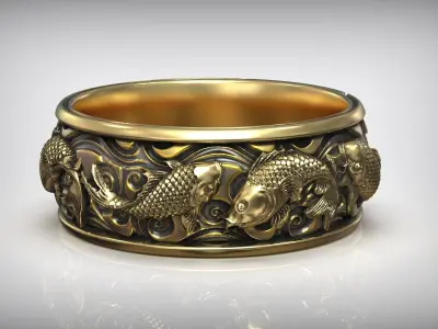 Carp Koi Fish Japanese Traditional Ornament Band 3D print model