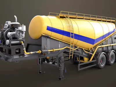 Cement Trailer Yellow Rigged All PBR Unity UE Textures Low-poly 3D model