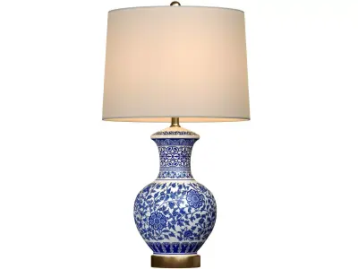 Jennifer Ginger Jar Blue Ceramic Table Lamp Lotos Pattern 3D model