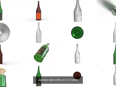 Japnese sake bottle set 3D Model Collection