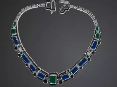 Royal Azure and Emerald Necklace  Luxury Diamond Necklace 3D print model