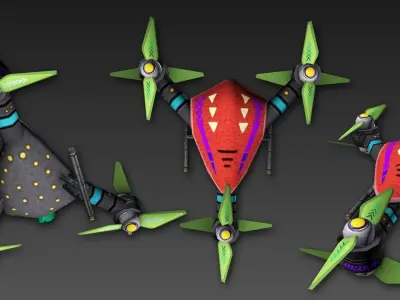 Flycam cartoon 5 Low-poly 3D model