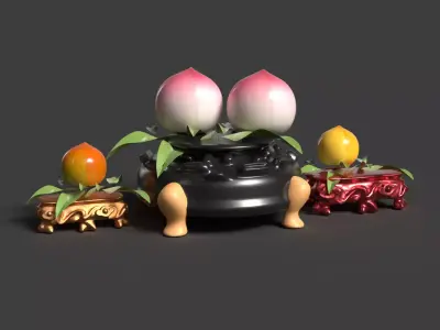 Chinese  peach figure Low-poly 3D model