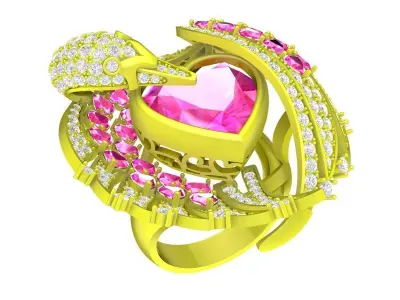 A7852 Luxury Diamond Swan Ring 3D print model