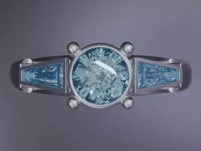 Elegant Blue Topaz Engagement Ring 3D model for animation 3D model