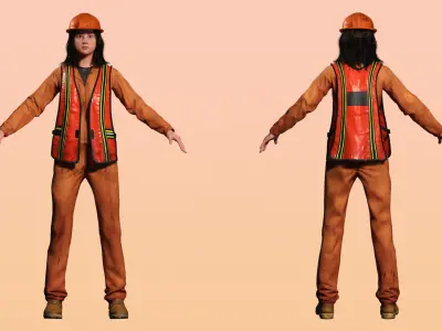 Realistic Female Laborer 3D Model for Construction Projects Low-poly 3D model