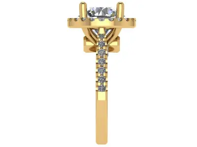 Round halo ring with diamonds along the shank 3D print model