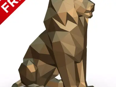 lion low poly golden Free 3D print model