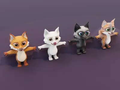Cartoon Fox Rigged 3D Models Low-poly 3D model