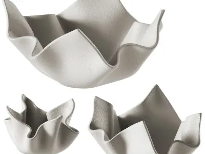 Decorative ceramic relief folded vases 3D model