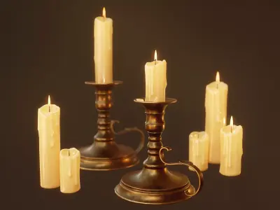 Candles Candlestick - PBR Game Ready Low-poly 3D model