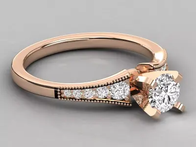 Luxury Solitaire Ring CAD Design With Side Stones STL 3DM 3D print model