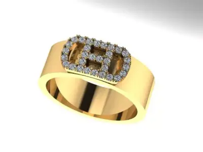 H ring gold with diamonds Free 3D print model