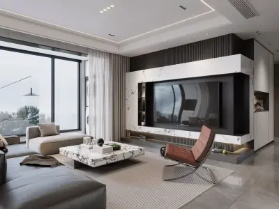 Modern living room dining room interior scenes 364 3D model