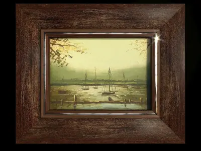 Harbor Oil Painting 3D model