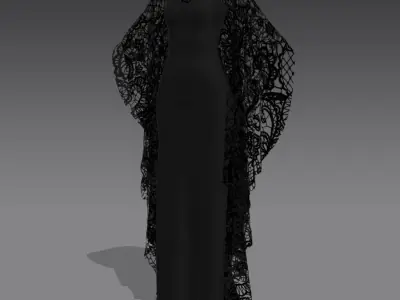 LACE FABRIC BLACK DRESS MATTE LOOK FASHION 3D model