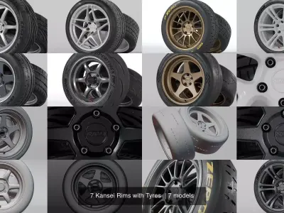 7 Kansei Rims with Tyres  3D Model Pack