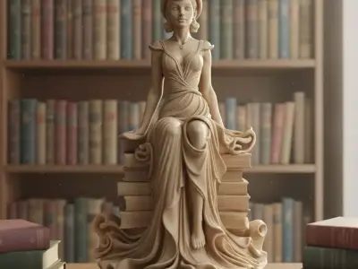 ELEGANT LADY ON BOOKS STATUE  3D PRINT MODEL 3D print model
