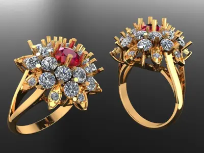 Women Ring 45 diamond cut halo with marquise round women ring 3D print model