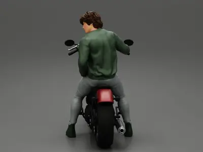 Young man sitting on his motorbike 3D print model