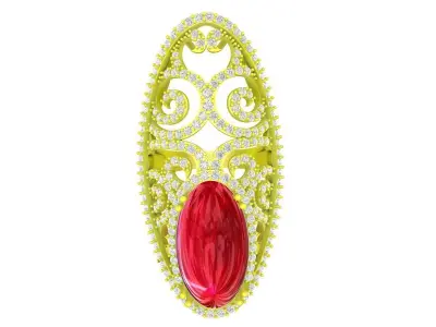 Luxury Asian Oval Ruby Diamond Women Ring 3D Model A5725 3D print model