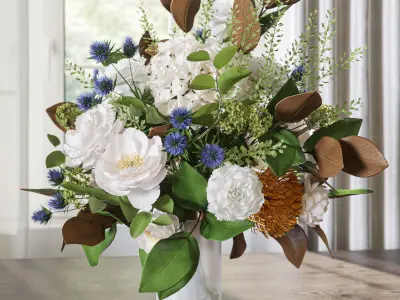 Flower Set 067 magnolia peony carnation 3D model