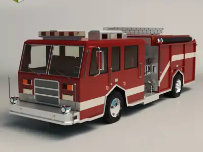 Low Poly Fire Truck 04 Low-poly 3D model