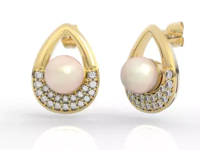 Dazzling Pearl Diamond Teardrop Stud Earrings 3D print model