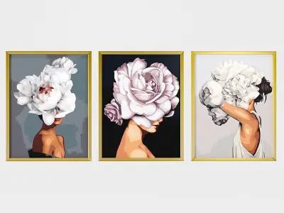 Art Frams 3- 3 Art Flower Head Woman By 3 Frams 3D model